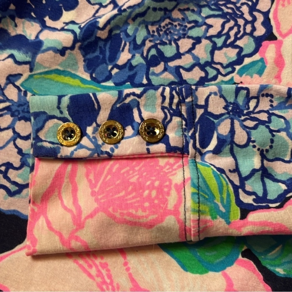 Lilly Pulitzer Aleah Top “Hey Hey Bouquet”, Size XXS. High Tide Navy. Pink/blue - Picture 5 of 12